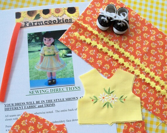 14" COMPLETE SEWING KiT for 14 Inch Doll Clothes / Embroidered Dress Kit & FREE Shoes/ Fits Like American Girl Doll Wellie Wisher Clothes