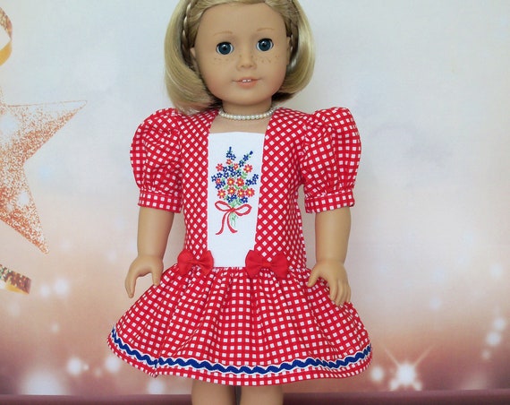 Fits Like American Girl Doll Clothes / Farmcookies Embroidered Summer Dress / 18 Inch Doll Clothes For American Girl