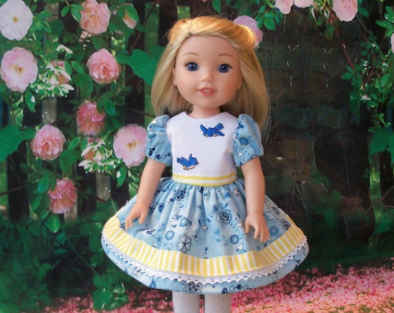 Like Wellie Wisher Doll Clothes/ Farmcookies Embroidered Spring Dress and Shoes / 14 Inch Doll Clothes Fits Wellie Wishers, Glitter Girls