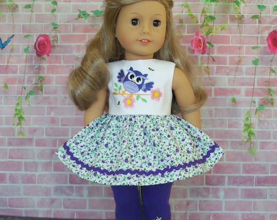 18 inch Size / 2 Piece Set: Owl Be There / 18 Inch Doll Clothes by Farmcookies for American Girl