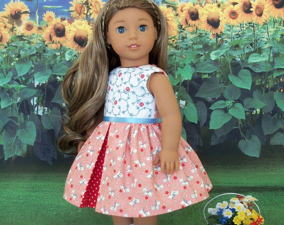 Fits Like American Girl Doll Clothes / Embroidered Spring Doll Dress by Farmcookies / 18 Inch Doll Clothes For American Girl