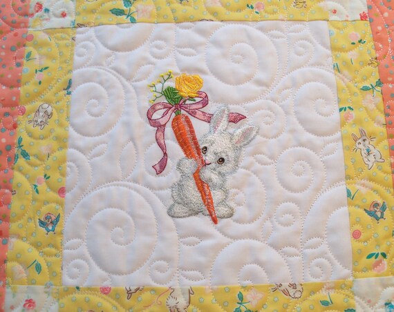 Farmcookies Embroidered Keepsake Bunny Heirloom Quilt for 18" American Girl Doll / Like American Girl Doll Clothes and Bedding