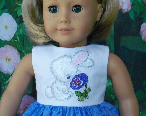 Fits Like American Girl Doll Clothes / Embroidered Spring Bunny Dress by Farmcookies /18 Inch Doll Clothes For American Girl