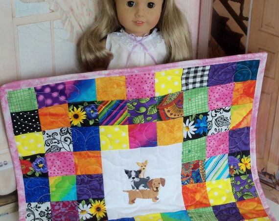 Farmcookies Patchwork Keepsake Scrap Bag Embroidered Heirloom Quilt for 18" American Girl Doll / Like American Girl Doll Clothes and Bedding