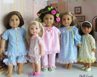 2 Sizes!  PDF SEWING PATTERN / Fits Like American Girl Doll Clothes and Wellie Wisher doll Clothes / # 60 Slumber Party!