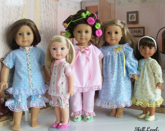 2 Sizes! PDF SEWING PATTERN / Fits Like American Girl Doll Clothes and Wellie Wisher doll Clothes. /Slumber Party! for Both Size Dolls