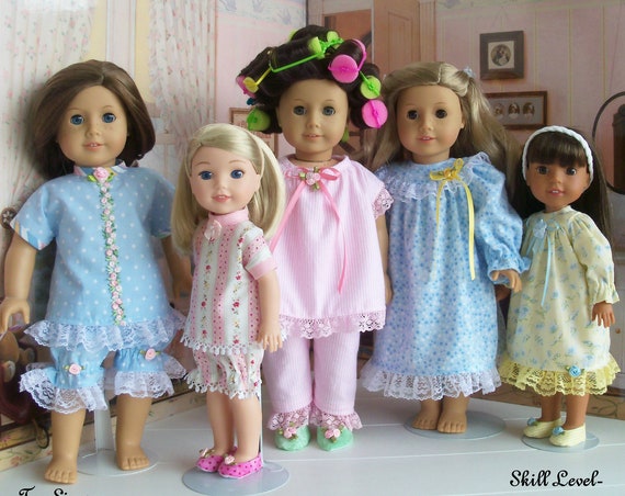 2 Sizes! Fits Like American Girl Doll Clothes and Wellie Wisher doll Clothes. PRINTED SEWING PATTERN /Slumber Party! for Both Size Dolls