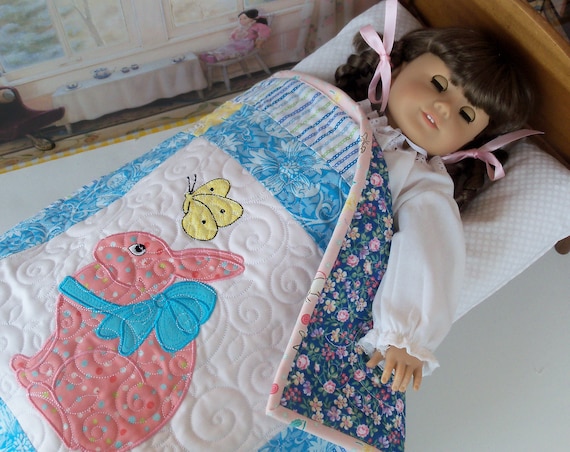 Applique and Embroidered Keepsake Heirloom Quilt for 18" American Girl Doll / 18 Inch Doll Clothes and Bedding