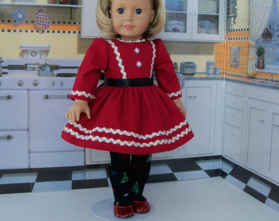 18 Inch Doll Clothes / Dress & Christmas Tights by Farmcookies / Fits Like 18" American Girl Doll Clothes