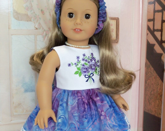 Fits Like American Girl Doll Clothes / Embroidered Doll Dress and Headband by Farmcookies / 18 Inch Doll Clothes For American Girl