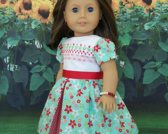 Fits Like American Girl Doll Clothes / Embroidered Spring Dress by Farmcookies / 18 Inch Doll Clothes For American Girl