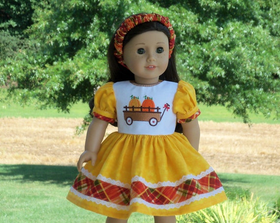 Fits Like American Girl Doll Clothes / Farmcookies Back to School Doll Dress & Headband / 18 Inch Doll Clothes For American Girl