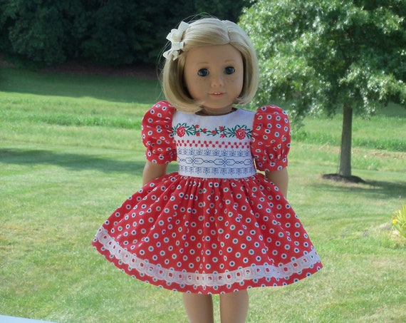 Fits Like American Girl Doll Clothes / Farmcookies Embroidered Back to School Dress / 18 Inch Doll Clothes For American Girl