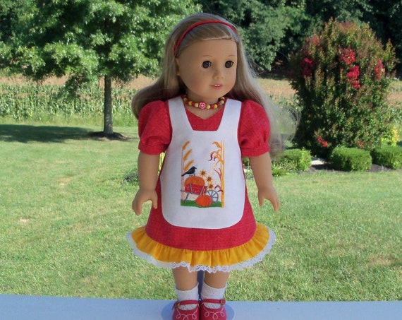 Fits Like American Girl Doll Clothes / Embroidered Fall Doll Dress by Farmcookies / 18 Inch Doll Clothes For American Girl
