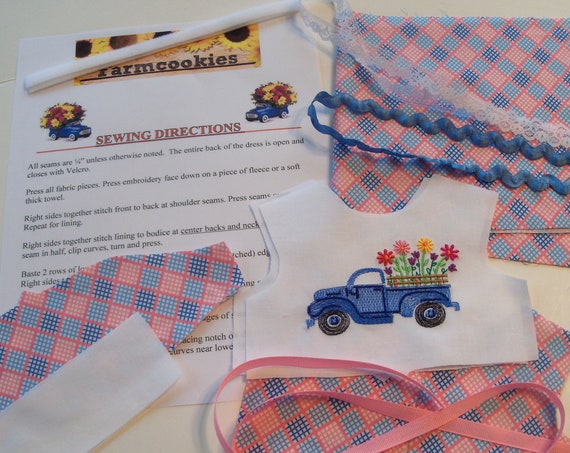 18" Size /COMPLETE SEWING KIT for 18 Inch Doll Clothes / Farmcookies Embroidered Dress Kit / Fits Like American Girl Doll Clothes