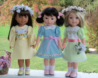 14 Inch Welie Wisher ® Size PRiNTED Sewing Pattern: BLOSSOMS & BOWS/  Farmcookies Dress Pattern fits 14" American Girl Wellie Wisher® Dolls