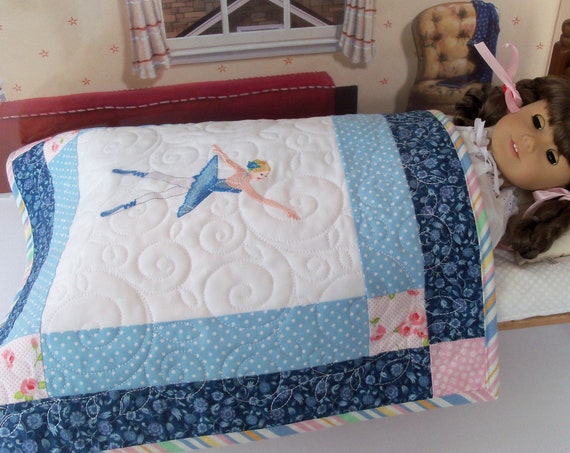 Farmcookies Embroidered Keepsake Ballerina Heirloom Quilt for 18" American Girl Doll / Like American Girl Doll Clothes and Bedding