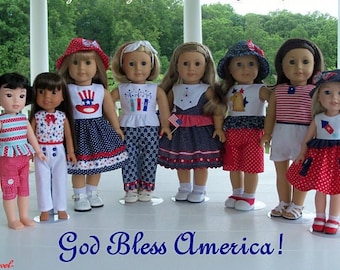 2 Sizes! PDF Sewing Pattern/ Fits Like 18 Inch American Girl Doll Clothes & 14" Wellie Wisher Doll Clothes/ GOD BLESS AMERiCA!