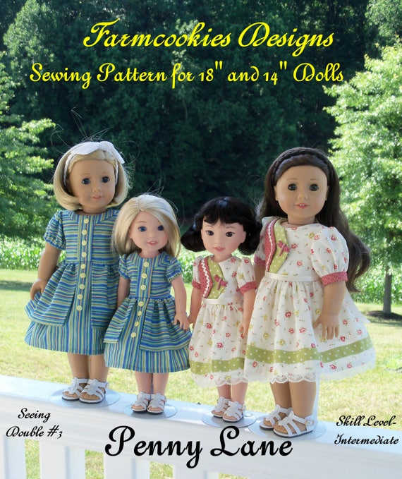 2 Sizes! PRINTED Sewing Pattern: Penny Lane/ Sewing Pattern Fits BOTH 18" American Girl® and 14" Wellie Wishers®