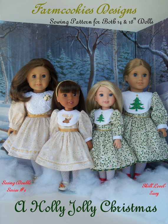 2 Sizes! PDF SEWING PATTERN / Fits Like American Girl Doll Clothes & Wellie Wisher doll Clothes / Holly Jolly Christmas for Both Size Dolls