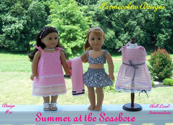 PDF Sewing Pattern /SUMMER at the SEASHORE / 1950's-1960's Style Pattern Fits American Girl® or Other 18" Doll