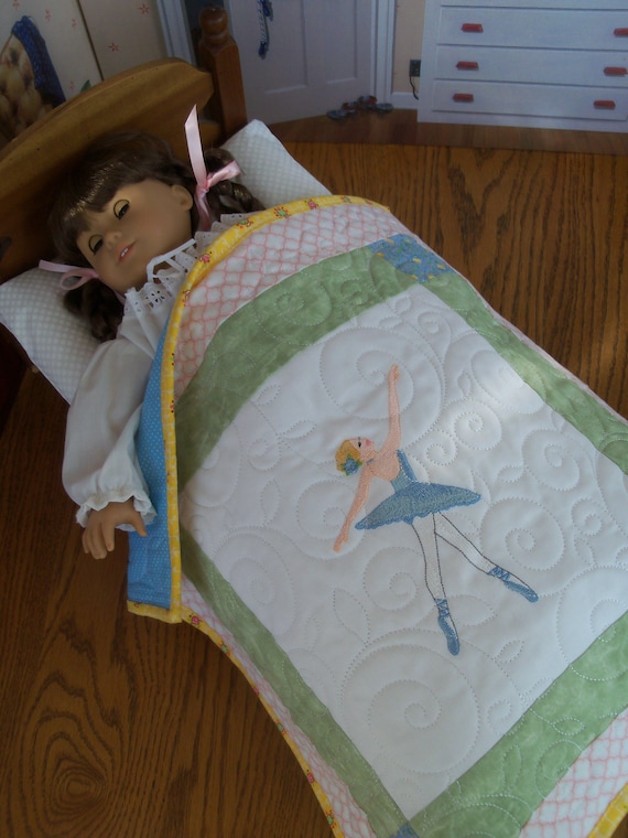 Farmcookies Embroidered Keepsake Ballerina Heirloom Quilt for 18" American Girl Doll / Like American Girl Doll Clothes and Bedding