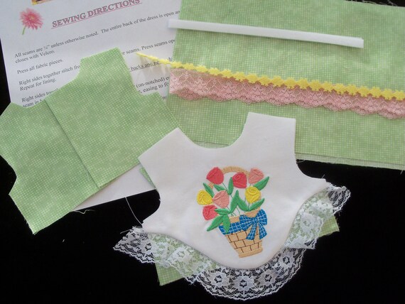 18" Size /COMPLETE SEWING KIT for 18 Inch Doll Clothes / Farmcookies Embroidered Spring Dress Kit / Fits Like American Girl Doll Clothes