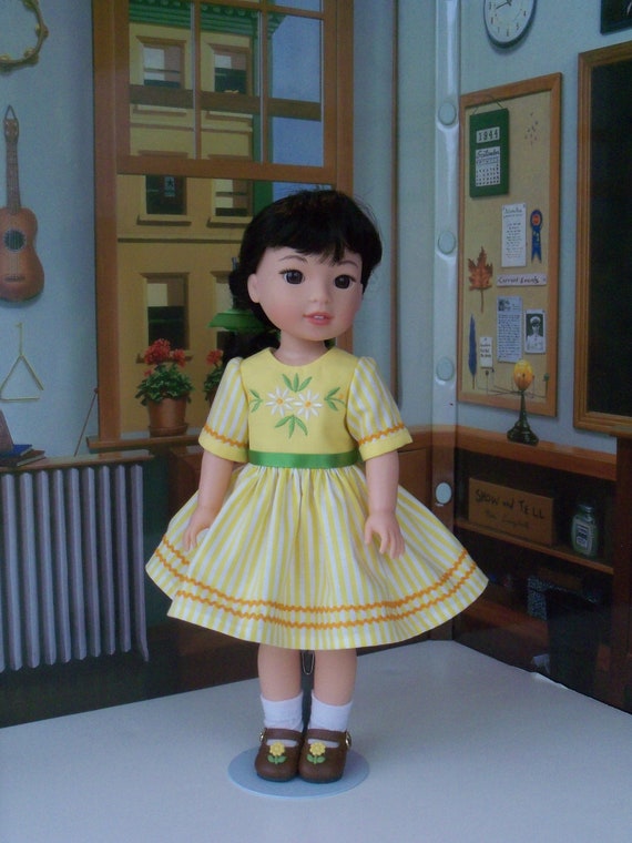 Like Wellie Wisher Doll Clothes/ Farmcookies Embroidered School Dress and Shoes / 14 Inch Doll Clothes Fits Wellie Wishers, Glitter Girls
