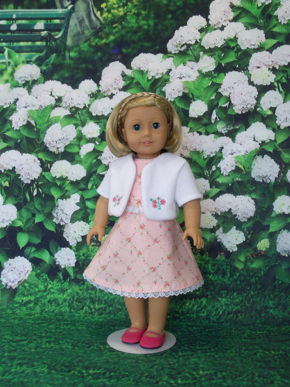 Fits Like American Girl Doll Clothes / Spring Dress with Embroidered Jacket by Farmcookies / 18 Inch Doll Clothes For American Girl