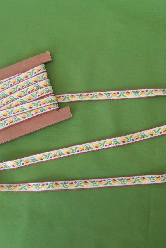 Over 6 Yards of 3/8" Wide Jacquard Ribbon Trim for Doll Clothes / Back to School/ Fall Colors