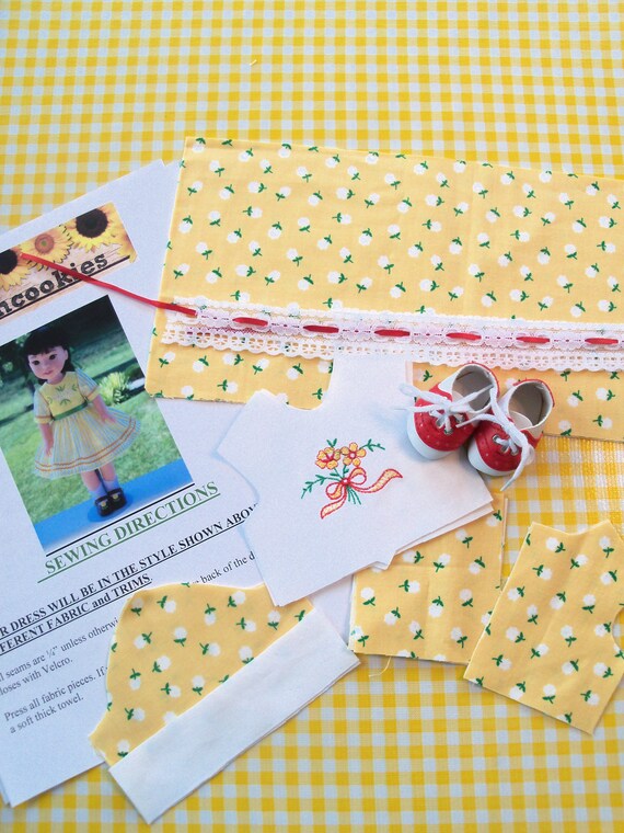 14" COMPLETE SEWiNG KiT for 14 Inch Doll Clothes / Embroidered Dress Kit & FREE SHOES/ Fits Like American Girl Wellie Wisher Doll Clothes