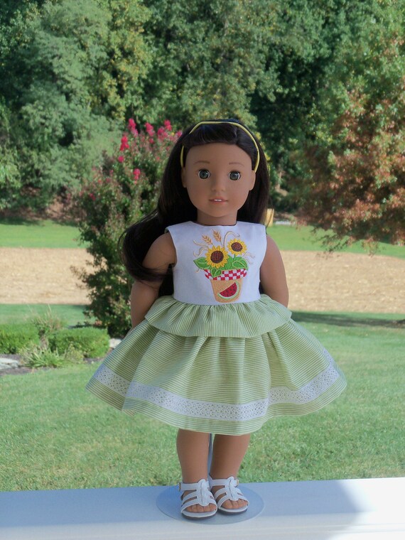 Fits Like American Girl Doll Clothes / Embroidered Doll Dress by Farmcookies / 18 Inch Doll Clothes For American Girl
