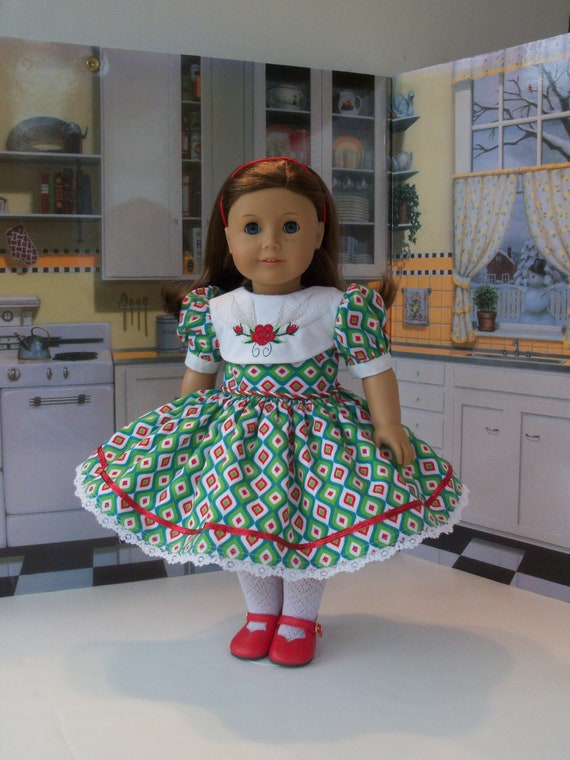 18 Inch DOLL CLOTHES / Embroidered Holiday Christmas Dress and Shoes / Fits American Girl and other 18 Inch Doll