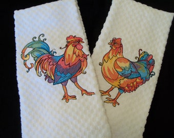 Embroidered Country Chicken Kitchen Towels / Hostess Gift or Keepsake for your Home