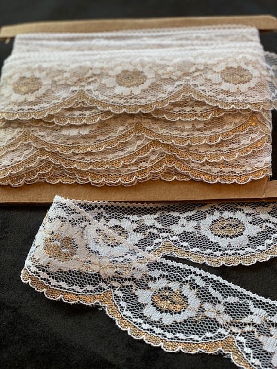 Doll Clothes Lace / 4 Yards Special Occasion Gold and White Metallic Lace / Sewing for 18" American Girl Doll Clothes