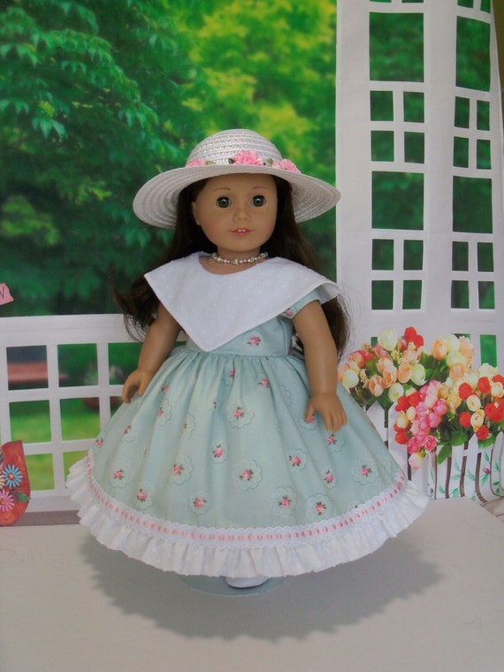 Fits Like American Girl Doll Clothes / Historical Gown, Slip and Hat / Doll Dress by Farmcookies / 18 Inch Doll Clothes For American Girl