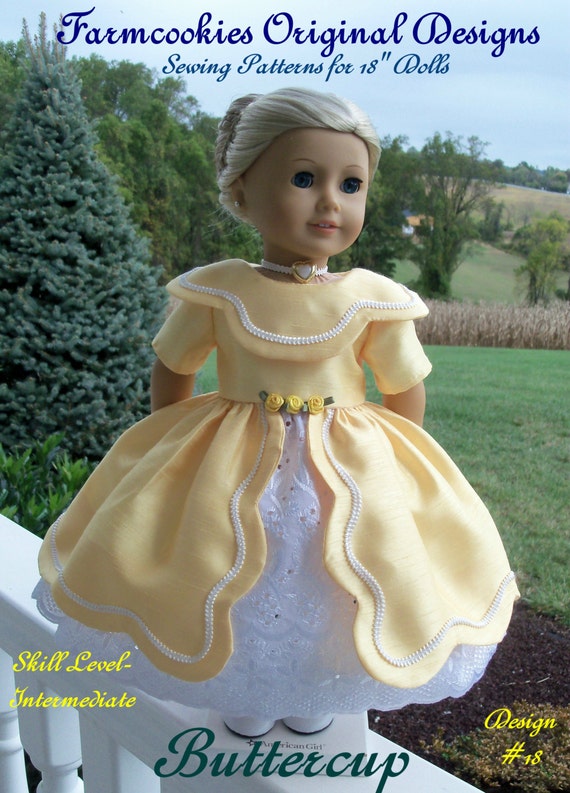 Buttercup-Farmcookies PDF SEWING PATTERN For American Girl ® Marie Grace, Cecile, Caroline or other 18" Dolls