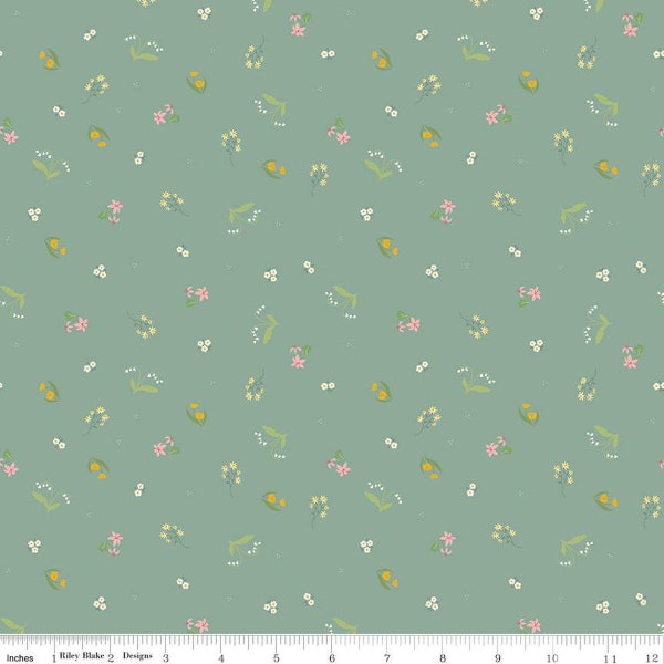 Half Yard Small Scale Doll Clothes FABRIC / Emma Ditsy Dark Green Item Number: C12216