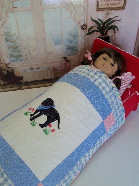 Farmcookies Embroidered Keepsake Black Lab Heirloom Quilt for 18" American Girl Doll / Like American Girl Doll Clothes and Bedding