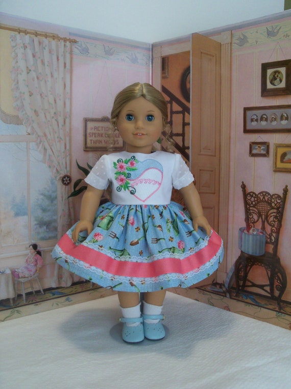 Special Value! Fits Like American Girl Doll Clothes / Embroidered Spring Dress by Farmcookies / 18 Inch Doll Clothes For American Girl