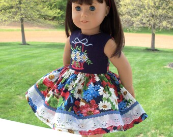 Farmcookies 18 Inch Embroidered Summer Doll Dress  / 18" Dress For American Girl Doll