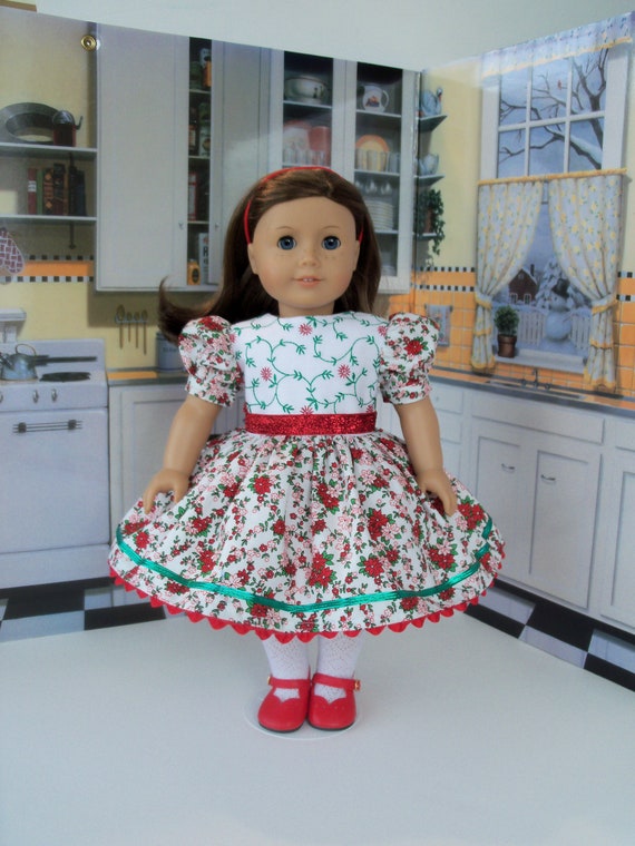 18 Inch DOLL CLOTHES / Embroidered Christmas Holiday Dress by Farmcookies / Fits American Girl and other 18 Inch Doll