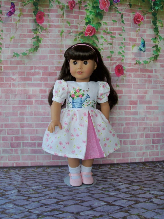 18 Inch DOLL CLOTHES / Farmcookies Embroidered Spring Dress / Fits American Girl and other 18 Inch Doll