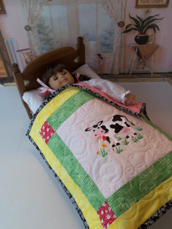 Farmcookies Embroidered Keepsake Down On The Farm Heirloom Quilt for 18" American Girl Doll / Like American Girl Doll Clothes and Bedding