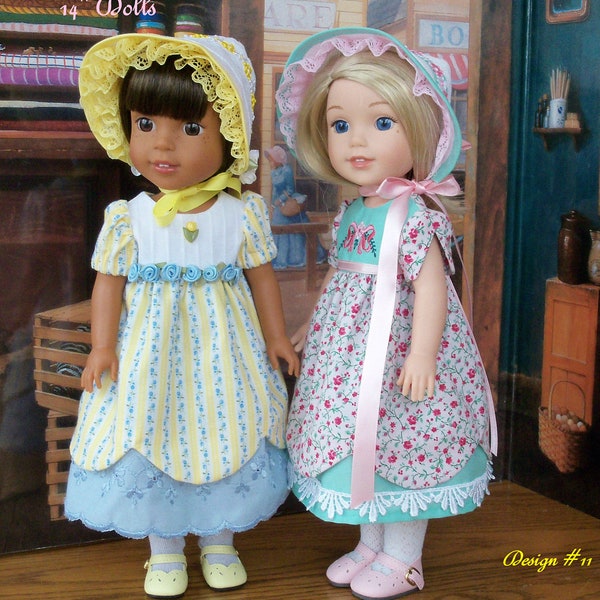 Wellie Wisher® PDF  Sewing Pattern: A Walk in the Past / Regency GOWN and BONNET Pattern fits 14" American Girl  Wellie Wishers®