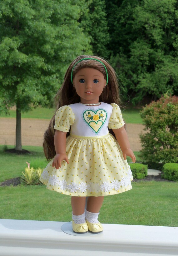 Fits Like American Girl Doll Clothes / Embroidered 18 Inch Doll Dress by Farmcookies / 18 Inch Doll Clothes For American Girl