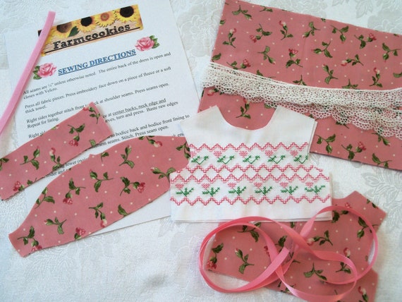 18" Size /COMPLETE SEWING KIT for 18 Inch Doll Clothes / Farmcookies Embroidered Dress Kit / Fits Like American Girl Doll Clothes