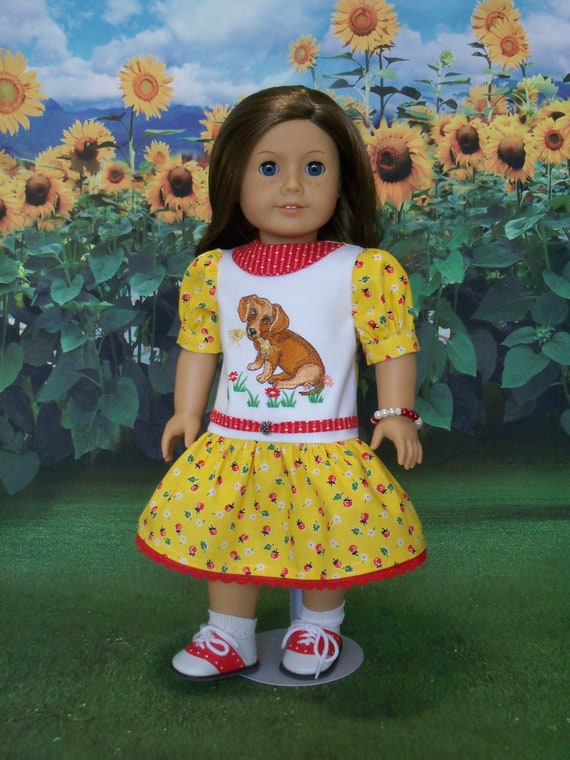 Fits Like American Girl Doll Clothes / Embroidered Spring Dress by Farmcookies / 18 Inch Doll Clothes For American Girl