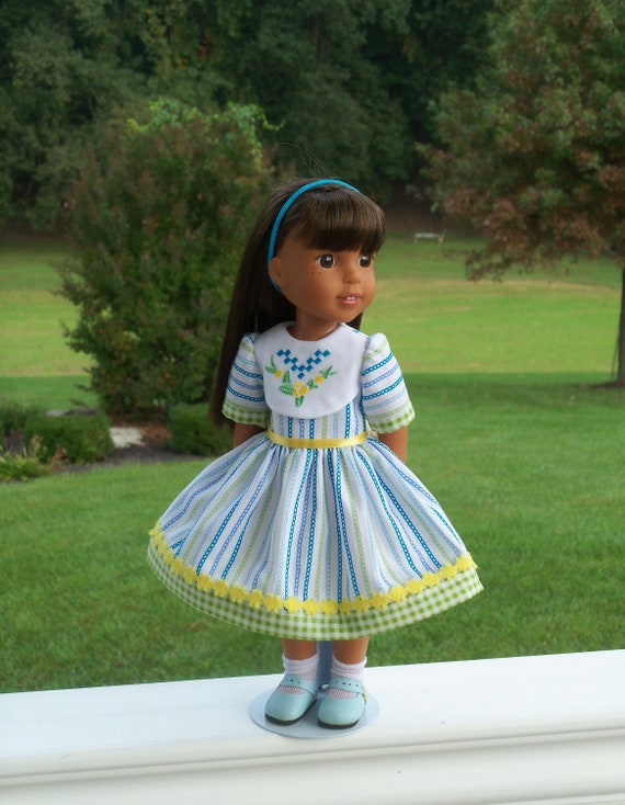 Like Wellie Wisher Doll Clothes/ Farmcookies Embroidered Dress and Doll Shoes / 14 Inch Doll Clothes Fits Wellie Wishers, Glitter Girls