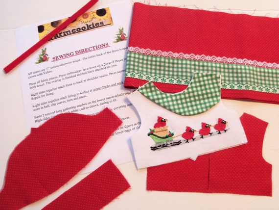 18" Size /COMPLETE SEWING KIT for 18 Inch Doll Clothes / Farmcookies Embroidered Holiday Dress Kit / Fits Like American Girl Doll Clothes
